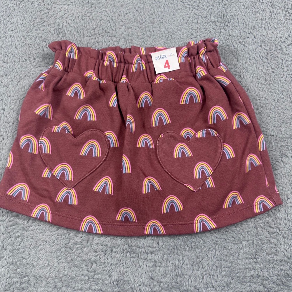 365 Kids Garanimals Scooter Skirt Girls 4 Burgundy Rainbow‎ Heart Pockets NWT